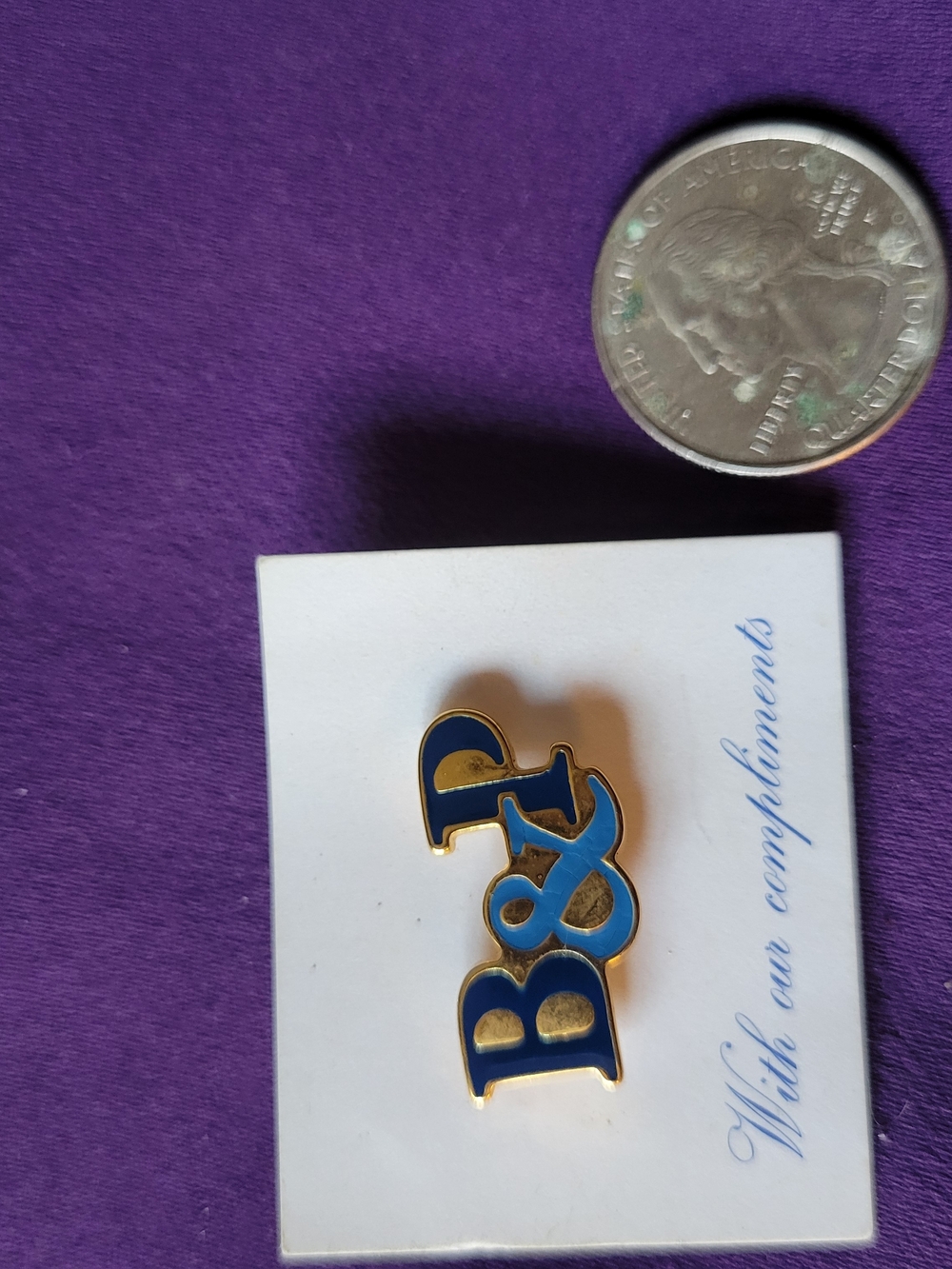 B&P Gold-Tone Blue Enamel Logo Pin
